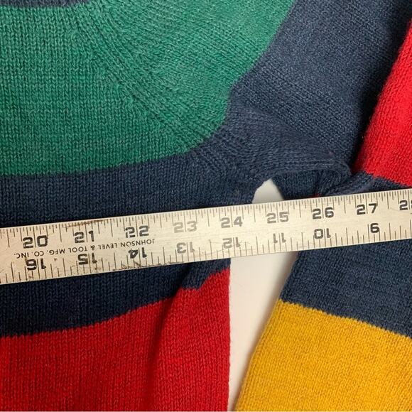 Lands End Mens XL knit stripe retro sweater button neck polo blue color wool - Picture 9 of 10